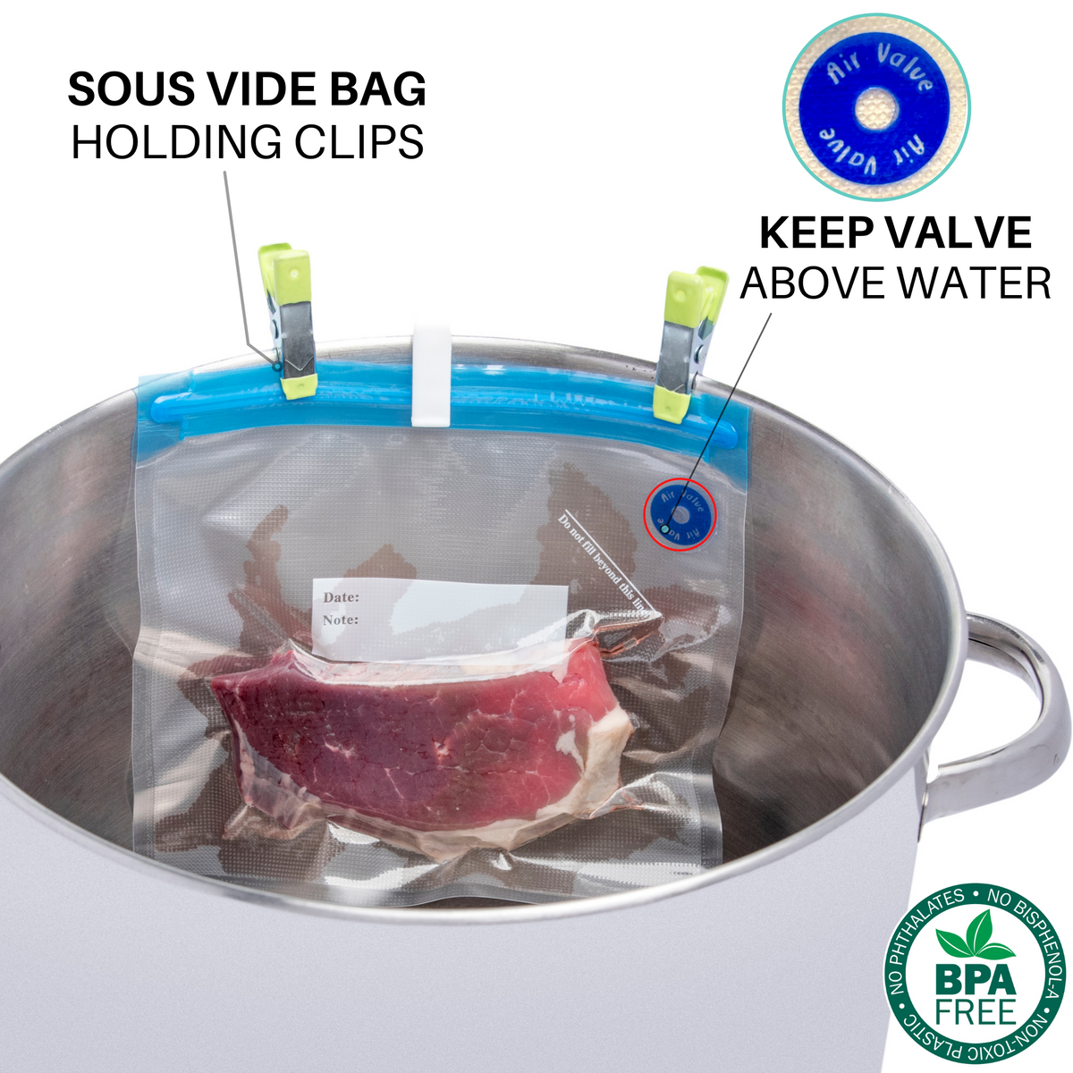 Sous Vide Bags 15pack Large Size 10.2x13.4in/ 26x34cm Food Storage Bags,  Reusable Vacuum Zipper for Sous Vide Cooking, with 2 Sealing Clips for  Anova