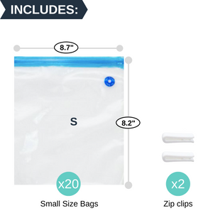 20 1-Pint Reusable Vacuum Zipper Bags for Sous Vide Cooking & Food Storage, Sandwich Size, 2 Sealing Clips