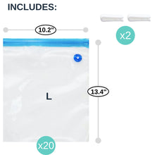 Load image into Gallery viewer, 20pack 1-Gallon Reusable Vacuum Zipper Bags for Sous Vide &amp; Food Storage, 2 Sealing Clips