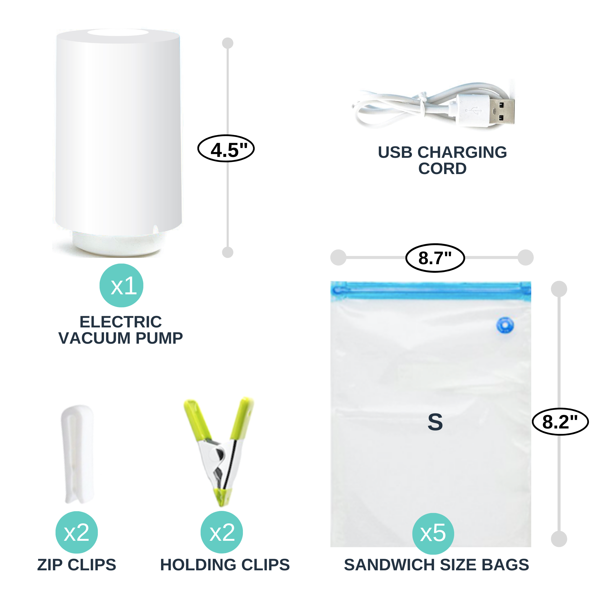 Electric Vaccum Pump Set Reusable Vacuum Seal Bags Sealer Food
