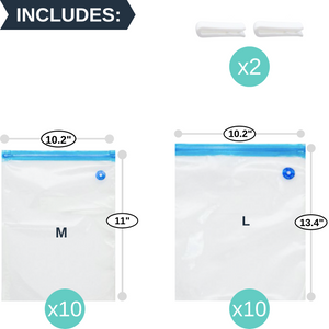 20pack Reusable Vacuum Zipper Seal Bags Quart, Gallon Size for Sous Vide & Food Storage, 2 Sealing Clips