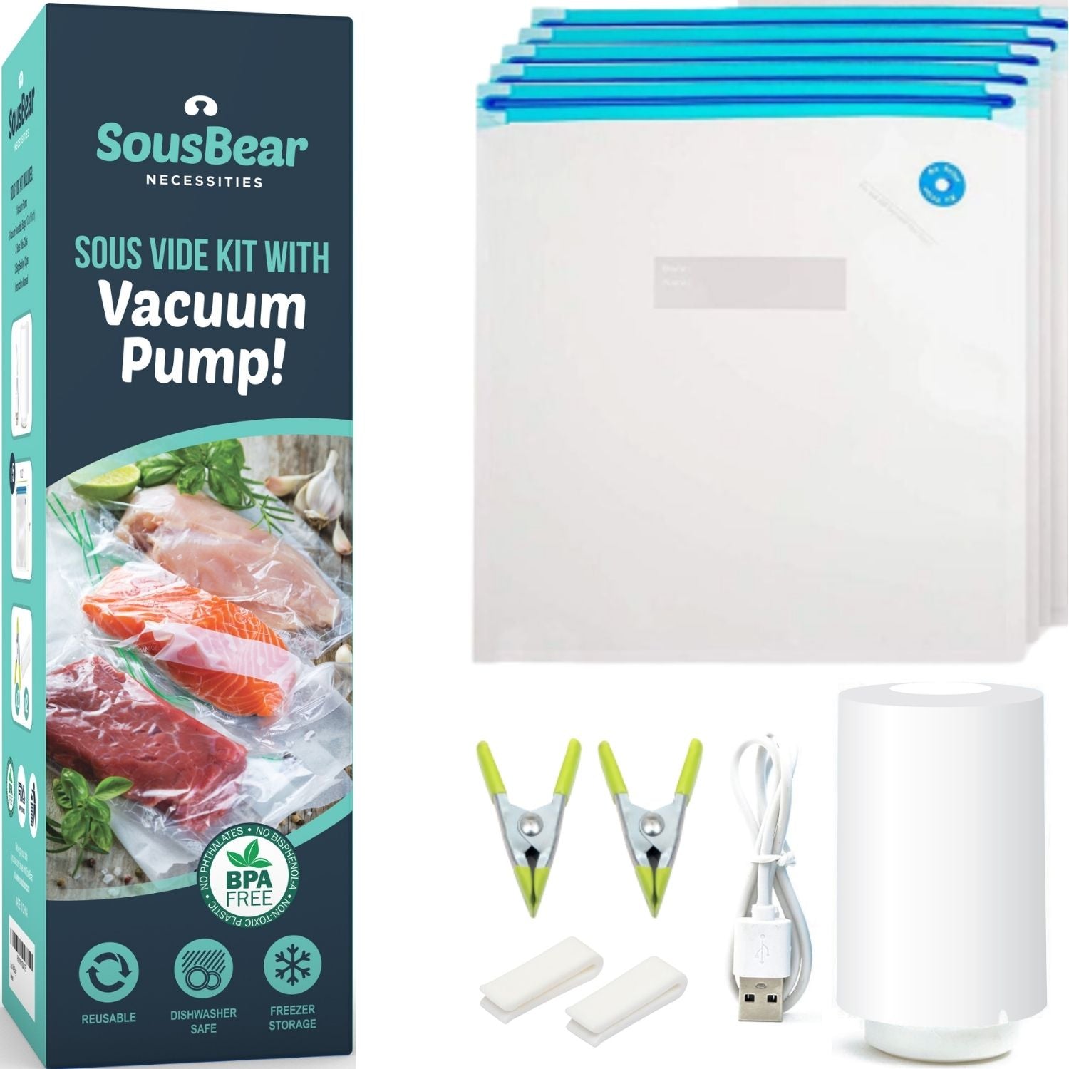 Electric Vaccum Pump Set Reusable Vacuum Seal Bags Sealer Food Storage  Container